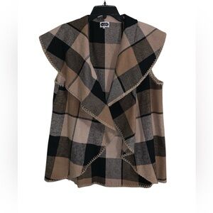 Mudpie Women’s One Size Fall Vest‎ Cape Brown And Black Wool Flannel Open Front